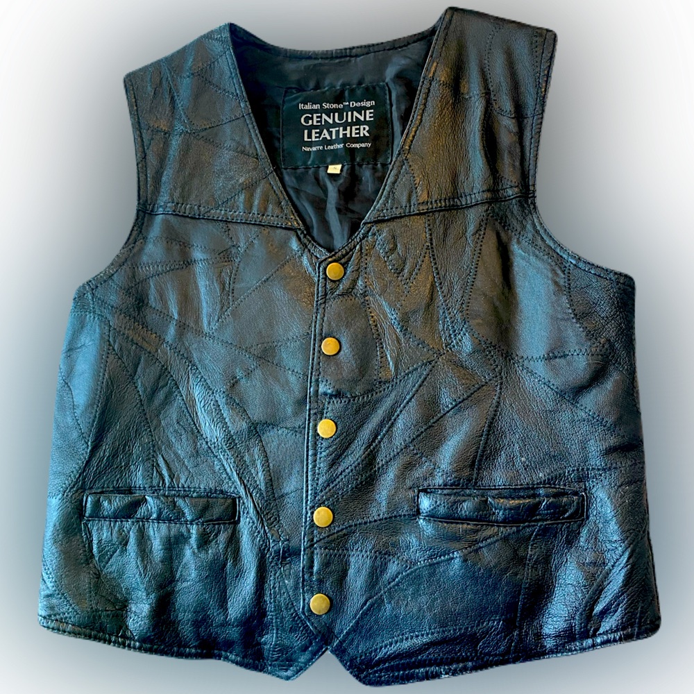 Giovanni Navarre Italian Stone Design Genuine Leather Vest Small